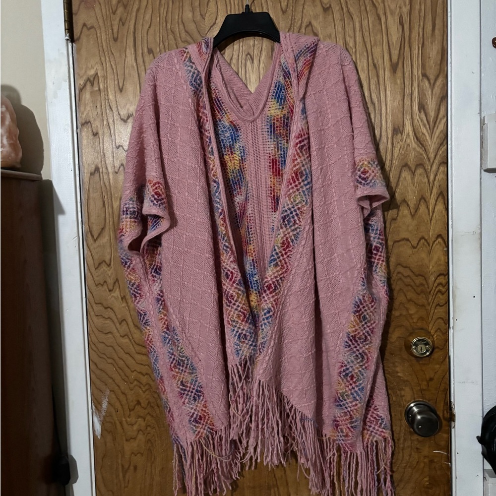 Pink Multicolor Women's Poncho